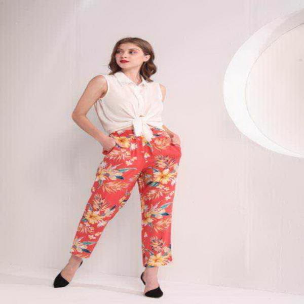 Flowered Casual Summer Trousers 100% Rayon Womens Printed Trousers