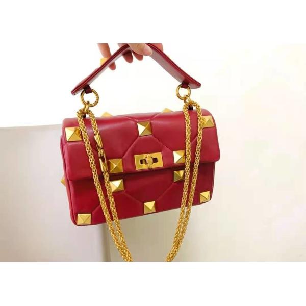 Handhold Gold Rivet Leather Luxury Chain Bag Rhomboid Pattern