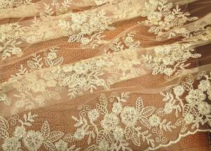  Gold Mesh Tulle Corded Lace Fabric with Floral Embroidery for Bridal Wedding Dress Manufactures