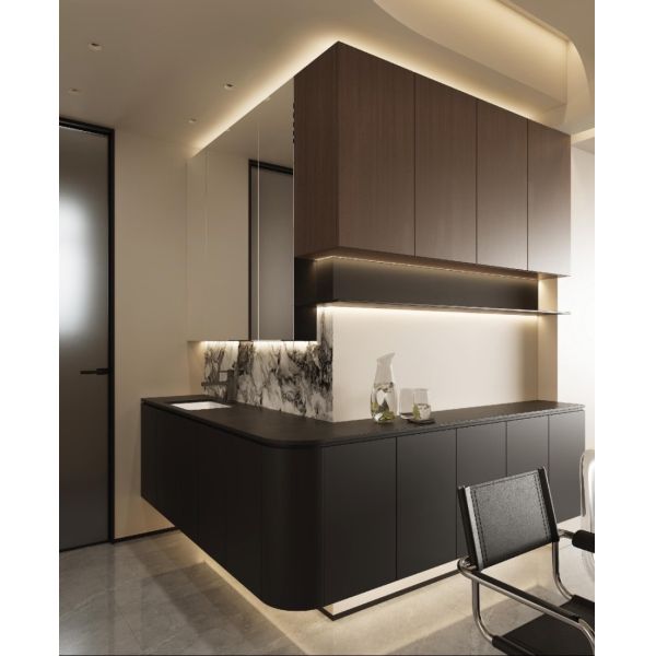 Italian Minimalist Light & Dark Wood Living-Dining Custom Cabinet