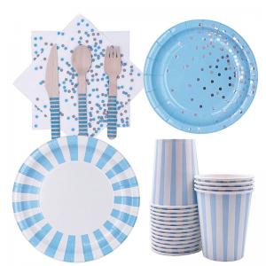  Boys Christmas Blue Strip Birthday Paper Plates And Napkins Cups Manufactures