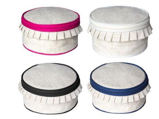 Linen round jewelry case