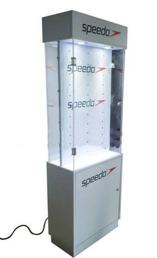 Glass 8 Adjustable Halogen Lights Wood Display Cabinets With Melamine Finished