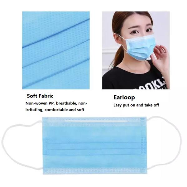 Antiviral Disposable 3 Layer Face Mask Suitable For Outdoor Indoor Industrial Usage