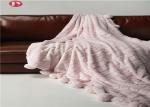Rabbit Faux Animal Fur Blanket Throw Pink Warm Cozy Cover With Pompoms Fringe