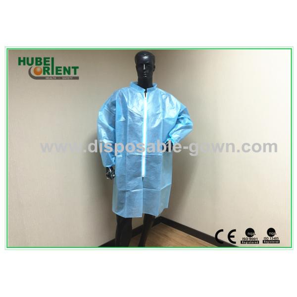 Blue Water Resistance Disposable Long Sleeve Lab Coat With Comfortable Feeling For Factory Use