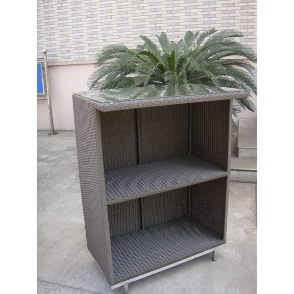Outdoor Dark Brown Resin Wicker Bar Set Table With Steel Frame