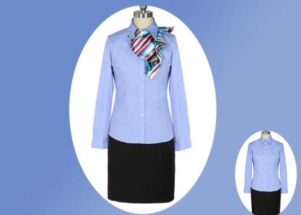 Simple Durable Long Sleeve Blue Office Uniform For Office Wear