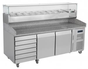 6 Drawers Refrigerated Pizza Prep Table R134a Commercial Marble Top Manufactures
