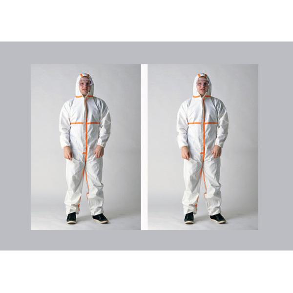 Hooded White Disposable Coveralls , Disposable Dust Suits With Shoe Cover