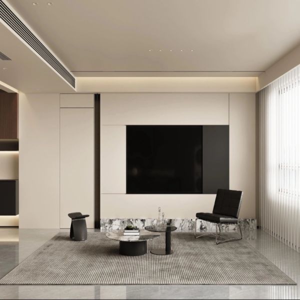 Italian Minimalist Light & Dark Wood Living-Dining Custom Cabinet