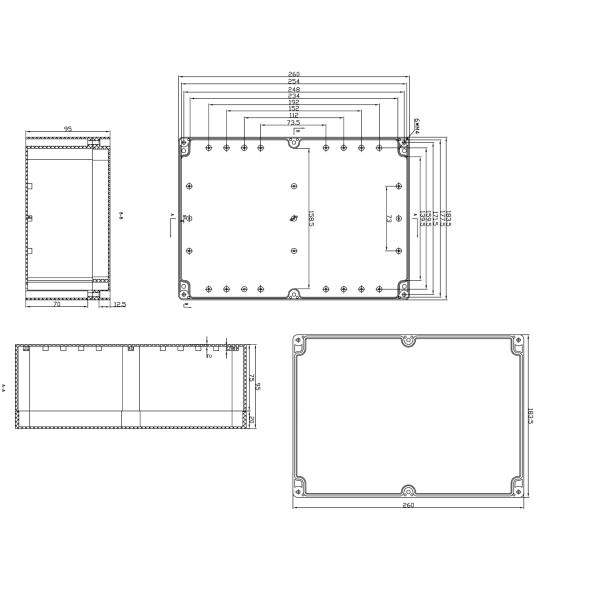Fire Protection 263x182x95mm Waterproof Plastic Enclosure Box