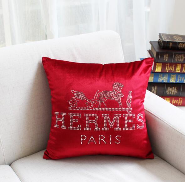 Custom Logo 3 Colors Soft Velvet Cushion Cover With Diamond Square Pillowcase