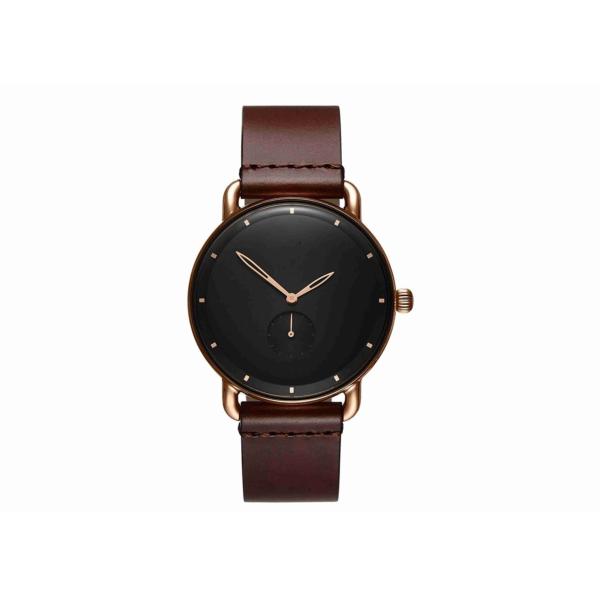 Black face brown leather wrist watch men's fashion watches rose gold
