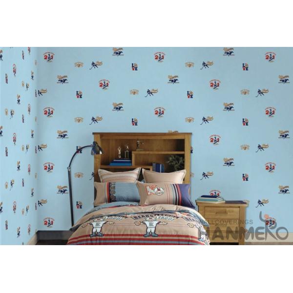 Blue Color Kids Bedroom Wallpaper English Letters Design Breathable Non Toxic