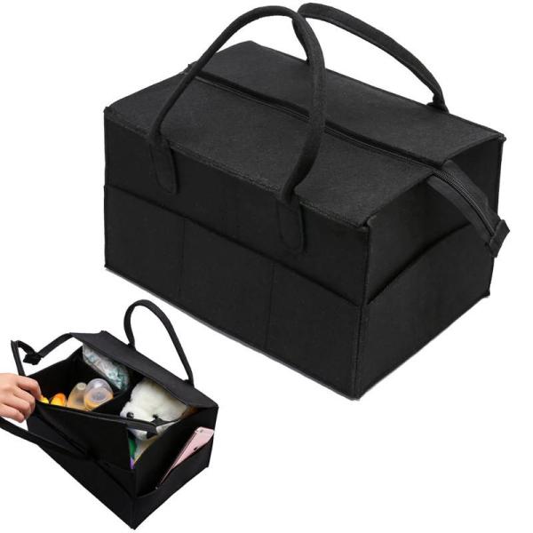 Zip Top Baby Diaper Caddy , Black / Grey Felt Diaper Caddy Gift Basket