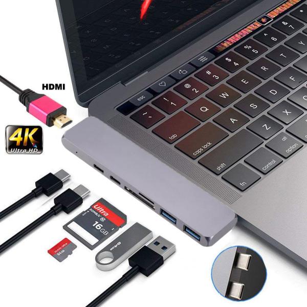 Amazon 2018 Aluminum Thunderbolt 3 USB-C Hub USB Driver 7 Ports Dual Type C Hub 4K Type C 100W PD charging