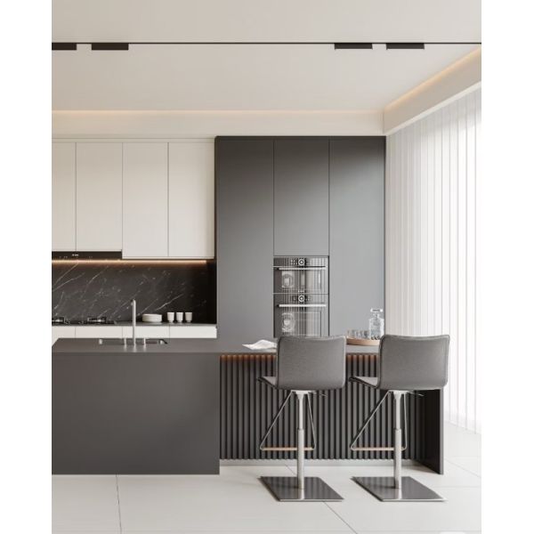 Minimalist White & Grey Fluted Integrated Kitchen Island Cabinet