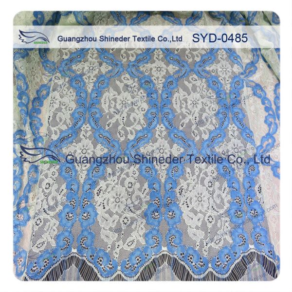 Women Dress Corded Lace Fabric , Double Tone Nylon Cotton Lace Fabric Scalloped