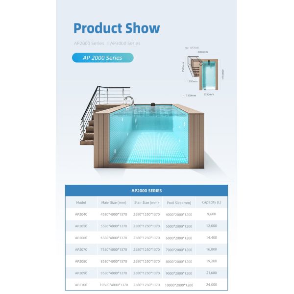 Family Sports Above Ground Fiberglass Portable Endless Swimming Pool with Fliter Pump