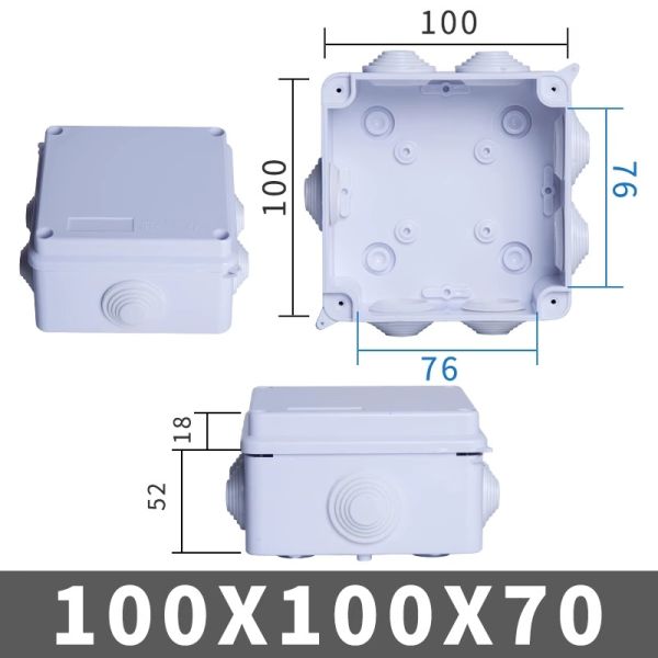 IP65 ABS Wall Mounted Electrical Junction Box 100x100x70mm With Knockouts Stopper