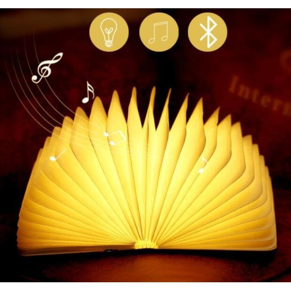 Wooden Mini USB Chargeable Fold Book Sharp Led Light With Creative Bluetooth Speakers