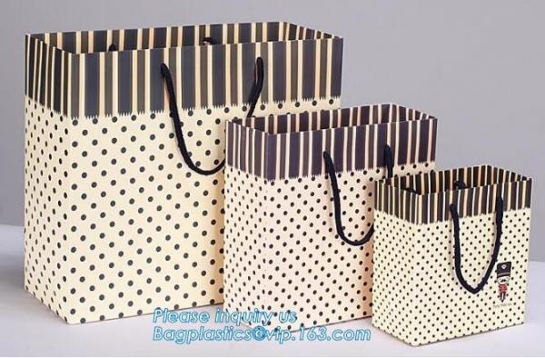 Gold embossed logo ribbon satin finish ribbon paper carrier bags with rope handles and ribbon bow fastener bagease pac