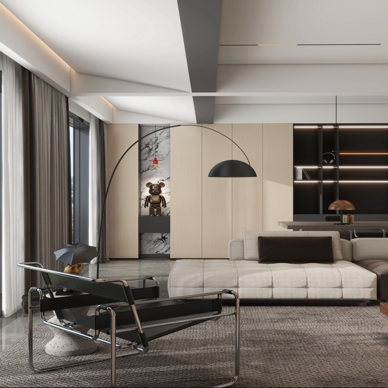 Italian Minimalist Light Wood & Dark Gray Whole House Custom Cabinet