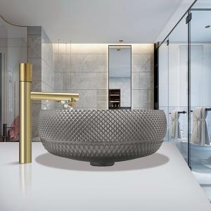 China Dark Grey Crystal Glass Vessel Sinks Bathroom Vanity Wash Sink Above Counter on sale