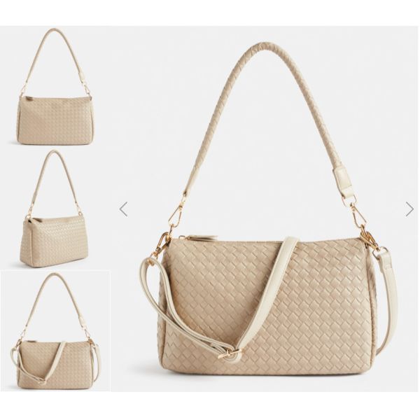 25cm 14cm White Leather Messenger Bag Hand Woven Female Messenger Bag