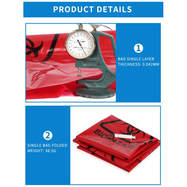 Red Thickness 39 micron Specimen Transport Bags Hospital Biohazard