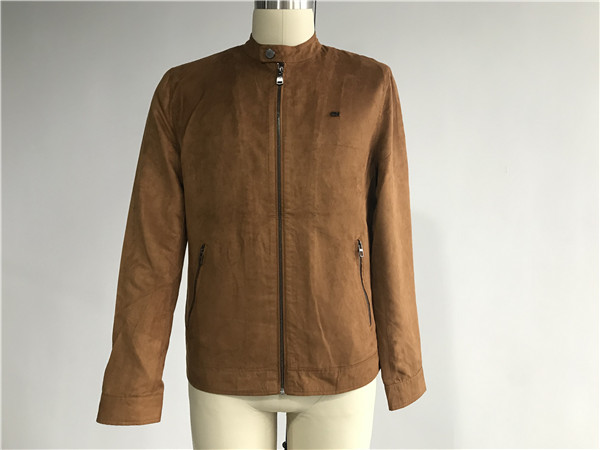 Tan Color Mens Suede Leather Jacket , Faux Leather Biker Jacket TW69110