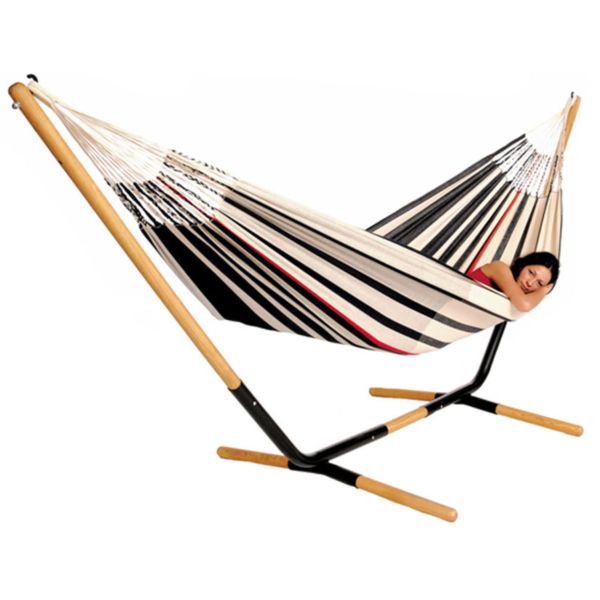 Double Poly Cotton Strips Fabric Backpacking Outdoor Camping Hammock With Stand