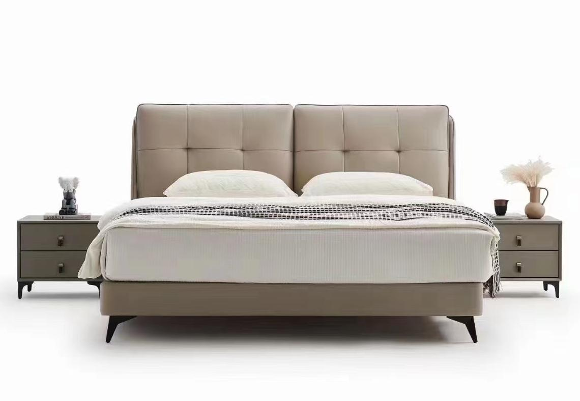 Grey Household Leather Bed for Contemporary Bedrooms