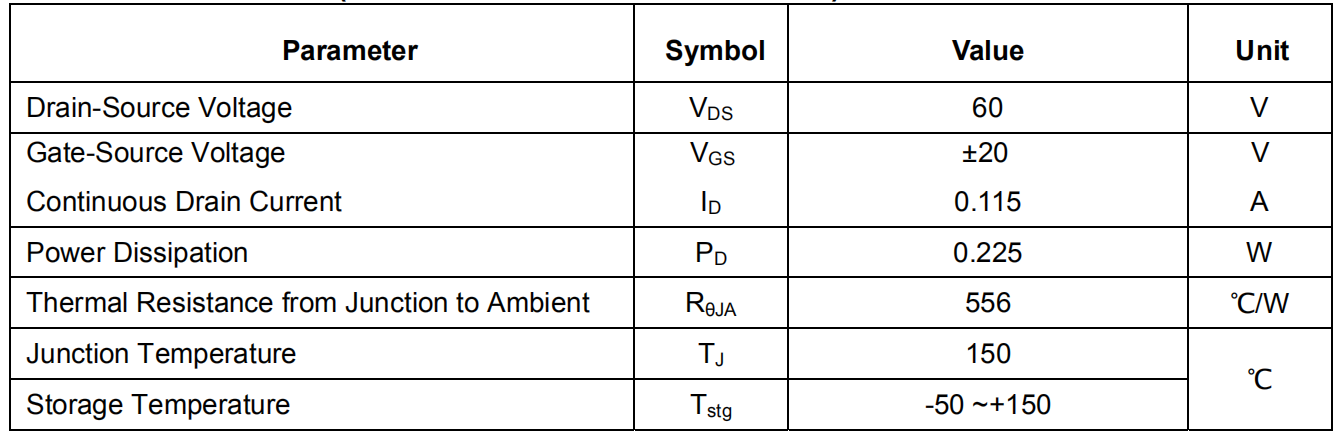 2N7002 Enhancement Mode Field Effect Transistor VDSS 20v ID  6.0 A