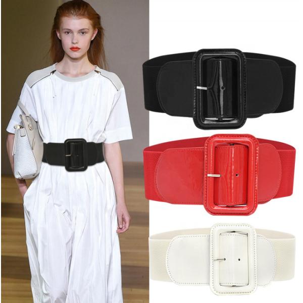 Pin Women Buckle Fabric Elastic Belt Vintage Leather Buckle Belt Cinch