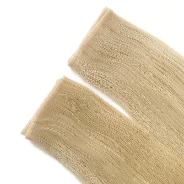 Double Drawn Blonde Color Skin PU Flat Weft Human Hair Extension for Straight