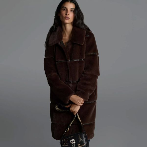 Hongjun Women’s Faux-Leather Trim Faux-Fur Coat