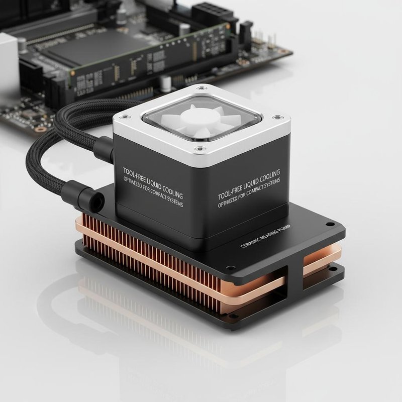 Tool-free Mounting Liquid Cooling Heat Sink Including Ceramic Bearing Pump Optimized for Compact Systems and Heat Transfer