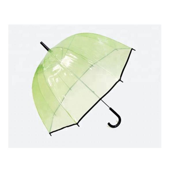 Green POE Clear Dome Shaped Umbrella , Compact Bubble Umbrella With Black Trim
