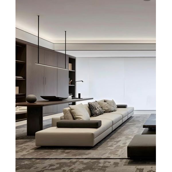 Italian Minimalist Light & Dark Wood Living-Dining Custom Cabinet
