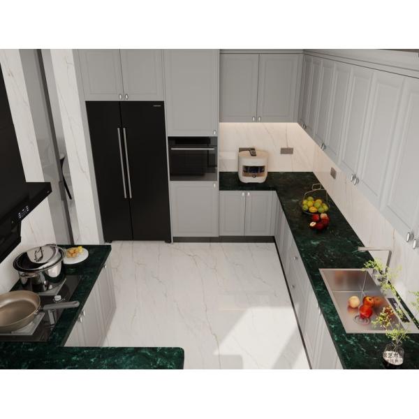 Dark Green Quartz Stainless Steel Kitchen Cabinets with Raised Panel Doors