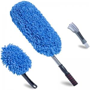  3Pcs Blue Soft Duster Car Detailing Brush Microfibre Alloy Wheel Brush With Long Handle Manufactures