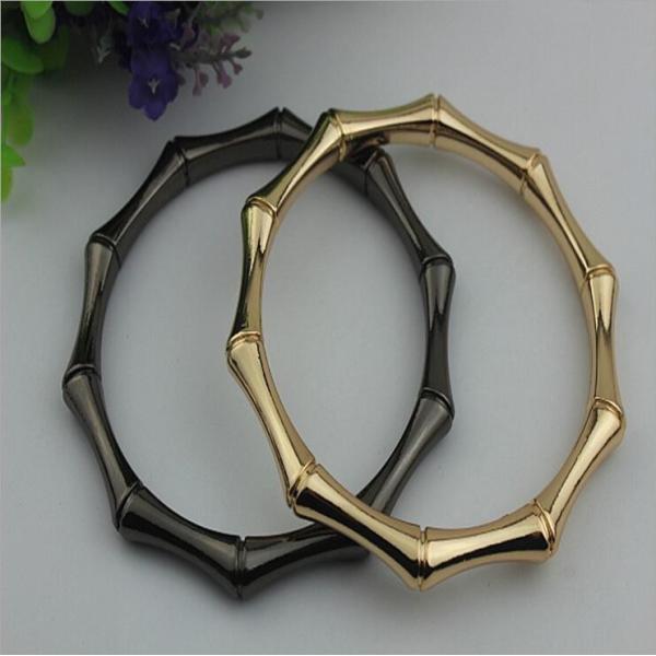 Wholesale custom accessories zinc alloy bamboo shape gunmetal & gold 90 mm metal genuine leather bag handle pull