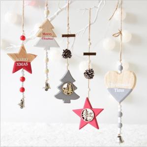 China New Year Wood craft Christmas Ornaments Pendant Hanging Gifts star heart Xmas Tree Decor  Home party christmas decor on sale