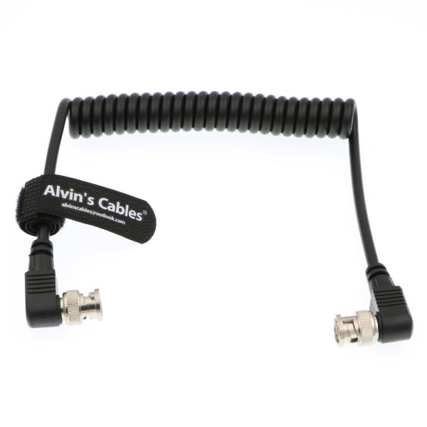 HD SDI Coiled Camera Power Extension Cable Right Angle BNC To Right Angle BNC