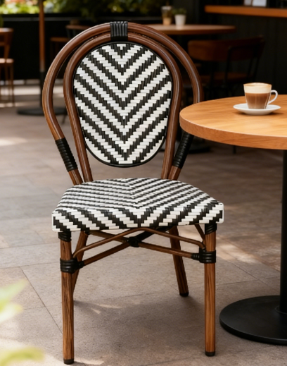 Rattan Outdoor Furniture All Weather Rattan Garden Chair French Bistro Chair Vintage Black and White Outdoor Furniture