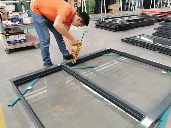 WANJIA-door-and-window-gluing Exterior Aluminium Folding Doors Double Glass Soundproof Bifold Doors For Shop