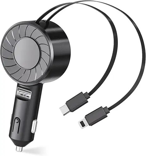 Retractable Car Charger,Super Fast USB Car Charger,Dual Retractable Charging Cables (31.5 inch) and USB Port Car Charger