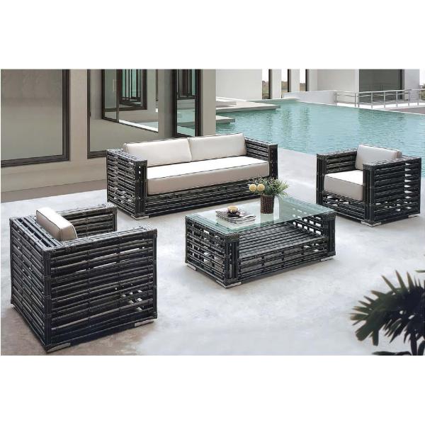 YLX-RN-007 Single / Three Seat  PE Rattan Chair and Table with Glass